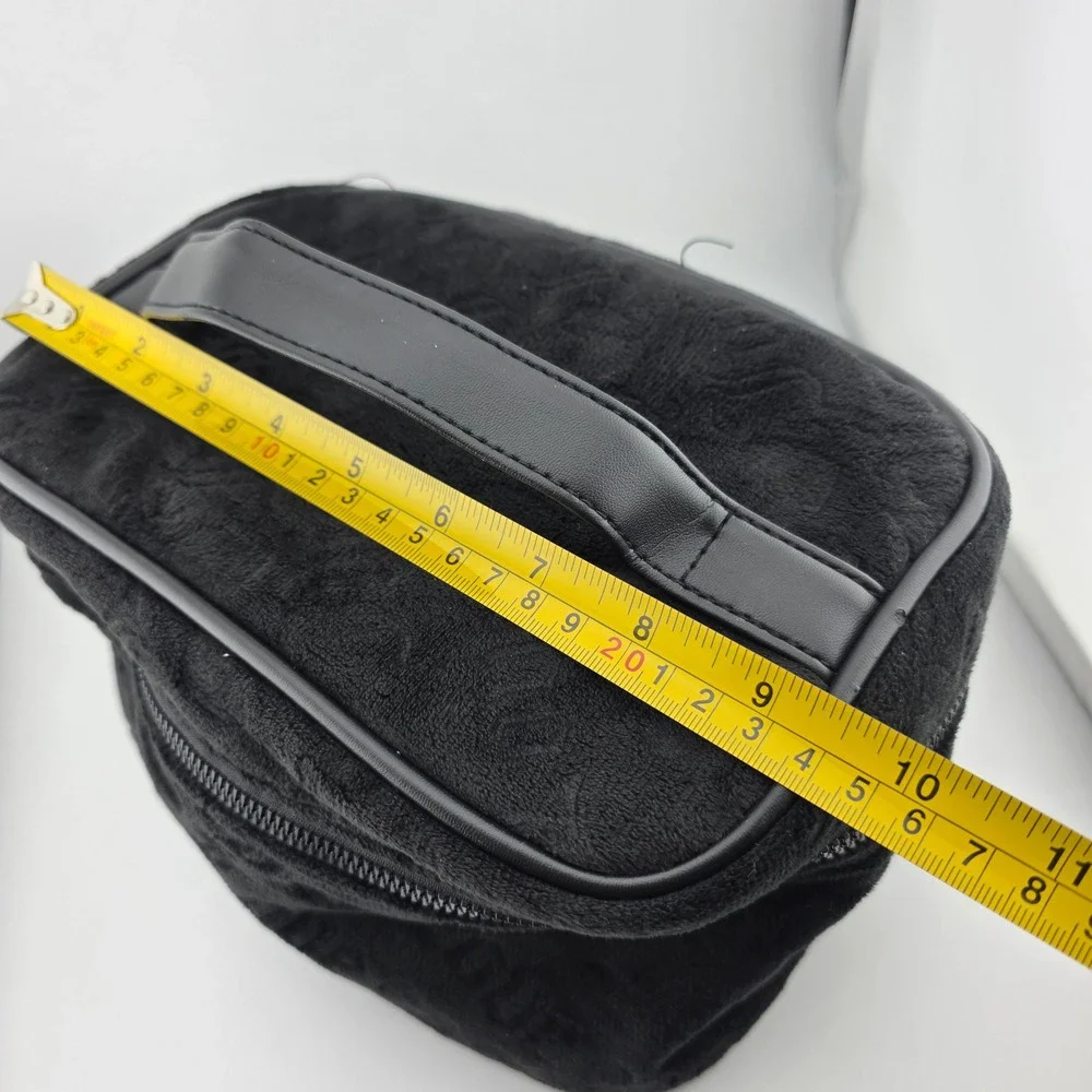 Juicy Couture Black Velour Cosmetic Makeup Bag Zipper Top Handle‎ AS IS